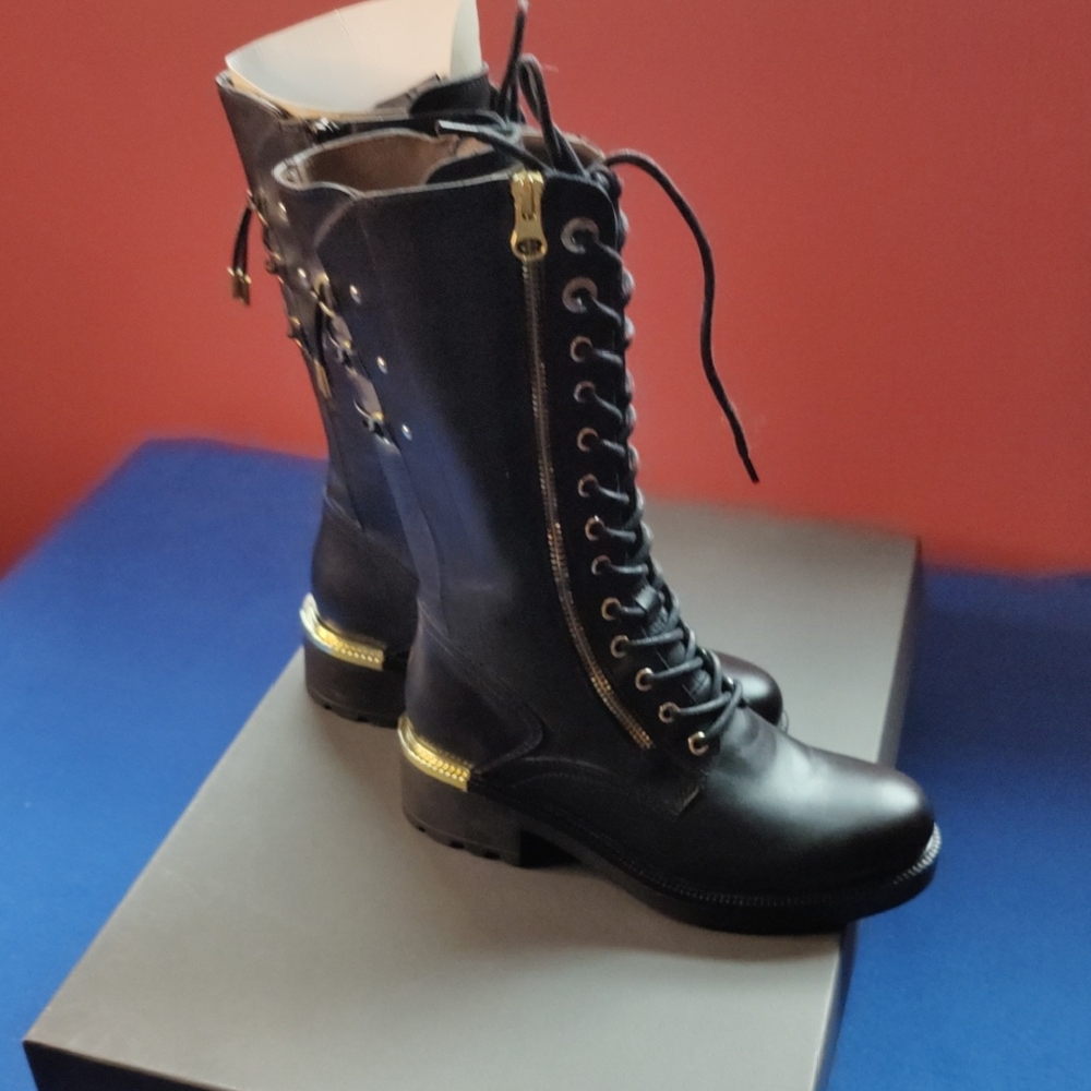 Nero Giardini Black and Gold Lace Up Boots